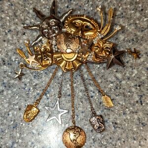 Vintage Moon And Star Drama Brooch